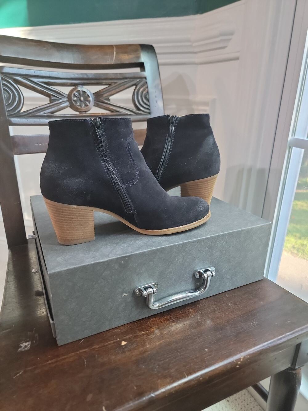 PAUL GREEN Women Block Heel Ankle Boots Booties Black Suede 39129 Austria Made